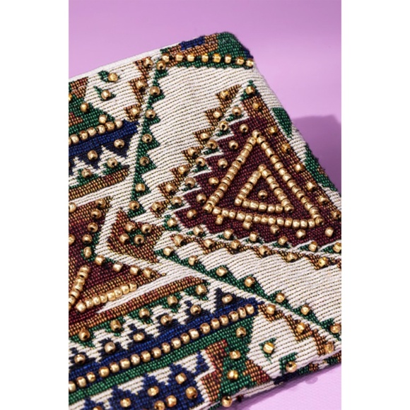 Handmade Cairo Western Boho Ethnic Pattern Beaded Jacquard Wristlet Clutch - Picture 5 of 7